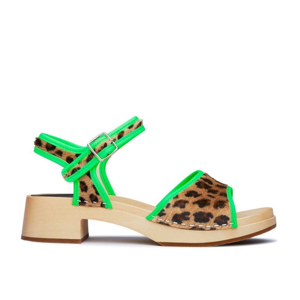 Swedish hasbeens leopard with neon trim sandals